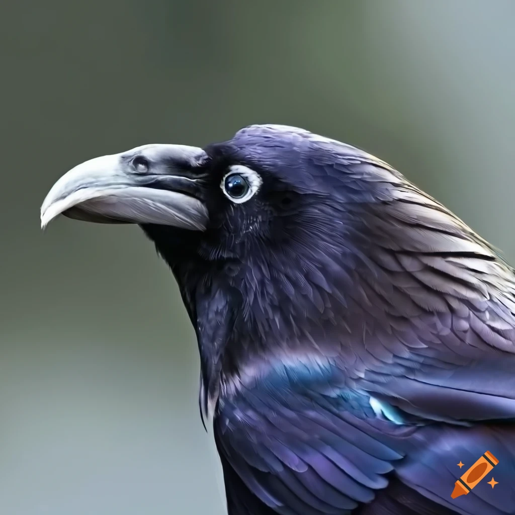 Raven with a streak of white feathers from eye to back