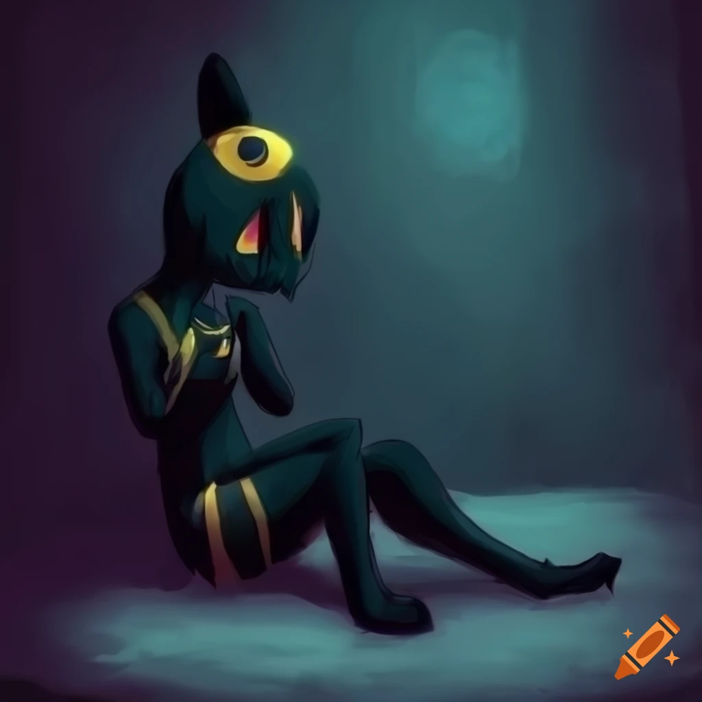Anthro Umbreon looking depressed in a dark room