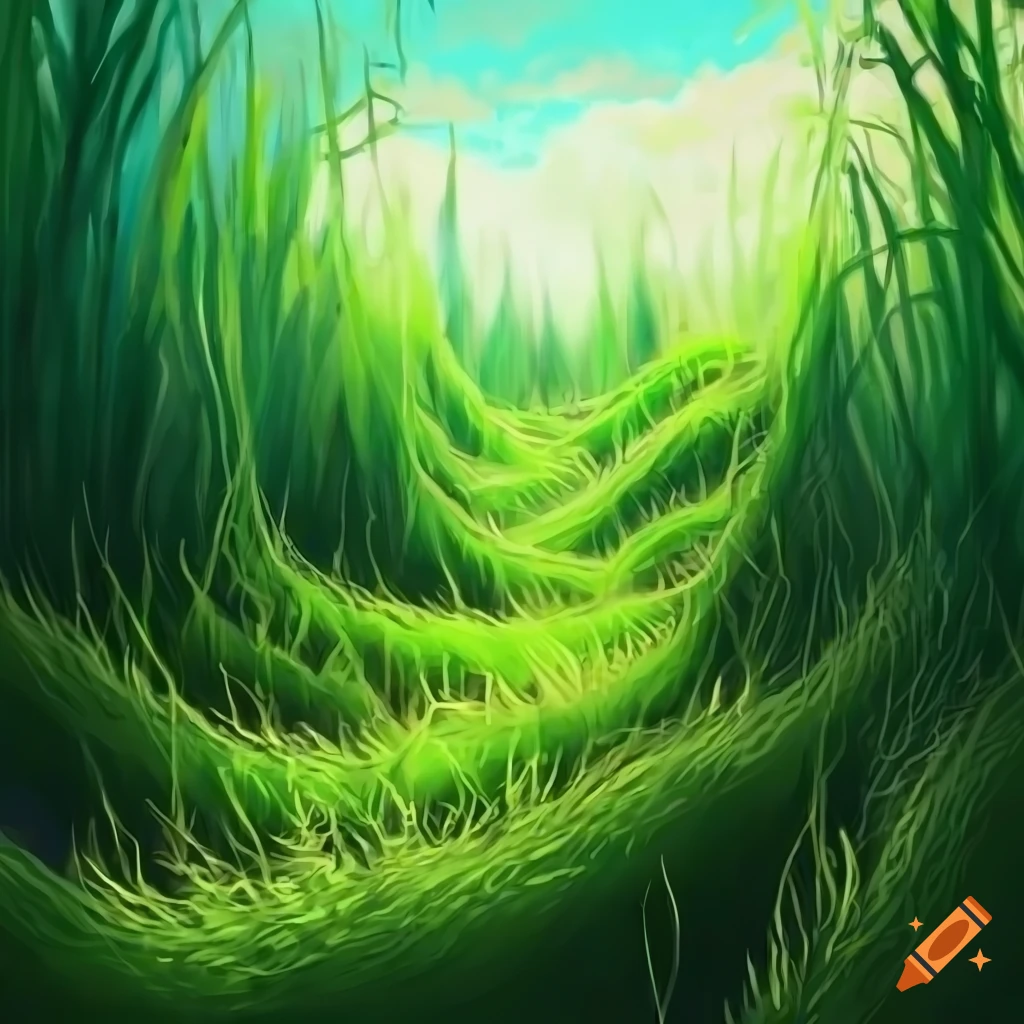 Giant grass digital painting with pencil coloring on Craiyon