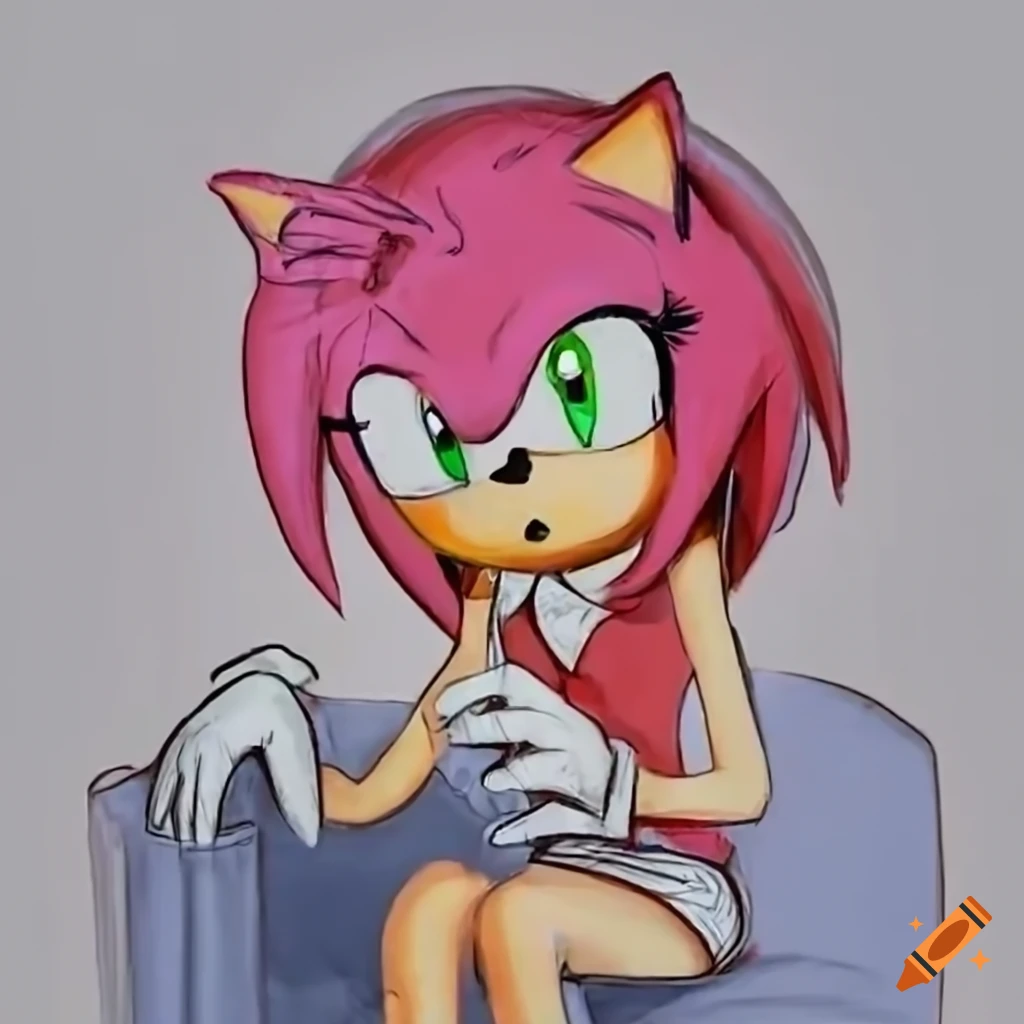 Amy Rose relaxing on a couch in a sleeveless shirt on Craiyon