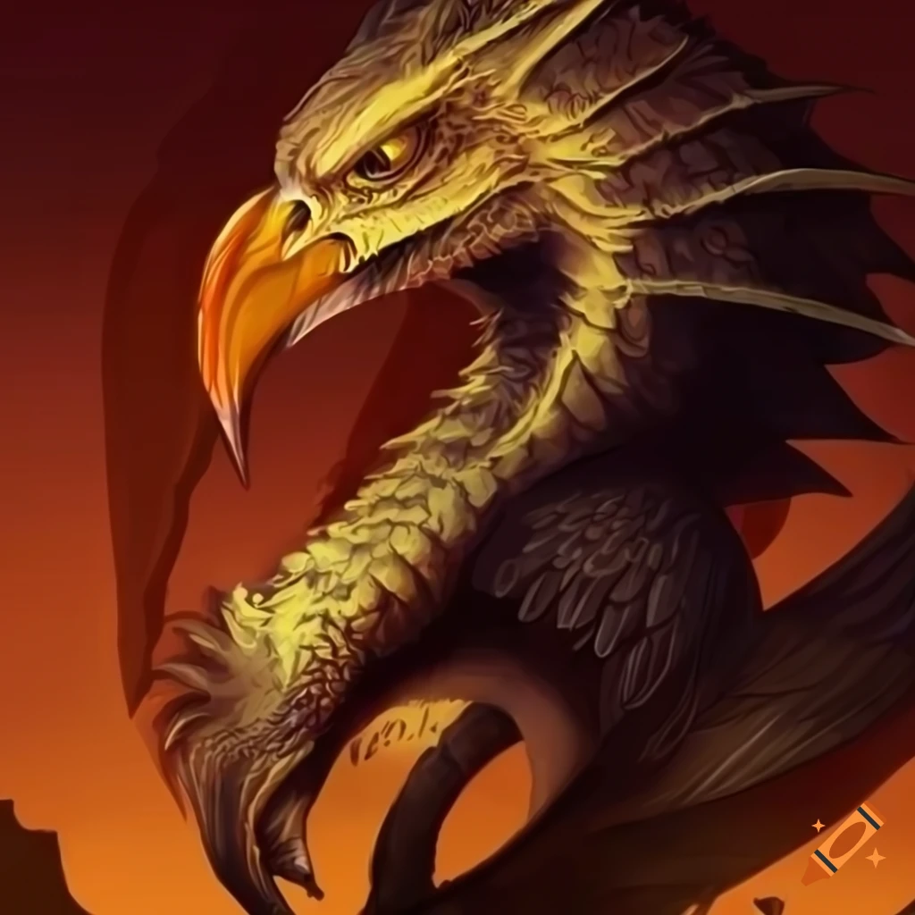 Epic mythical creature with an eagle head on a dragon's body