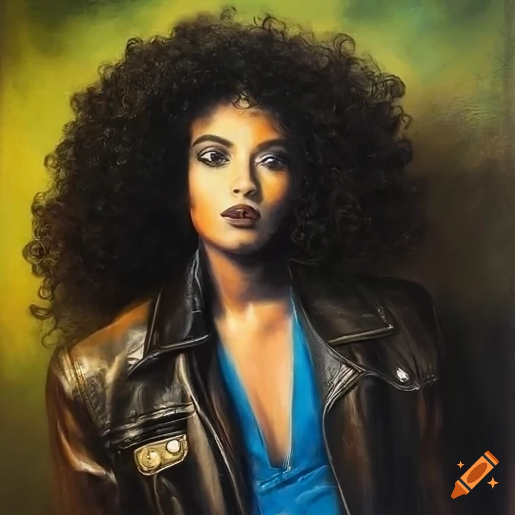 Hyperrealistic portrait of a black woman with curly hair in vibrant psychedelic colors