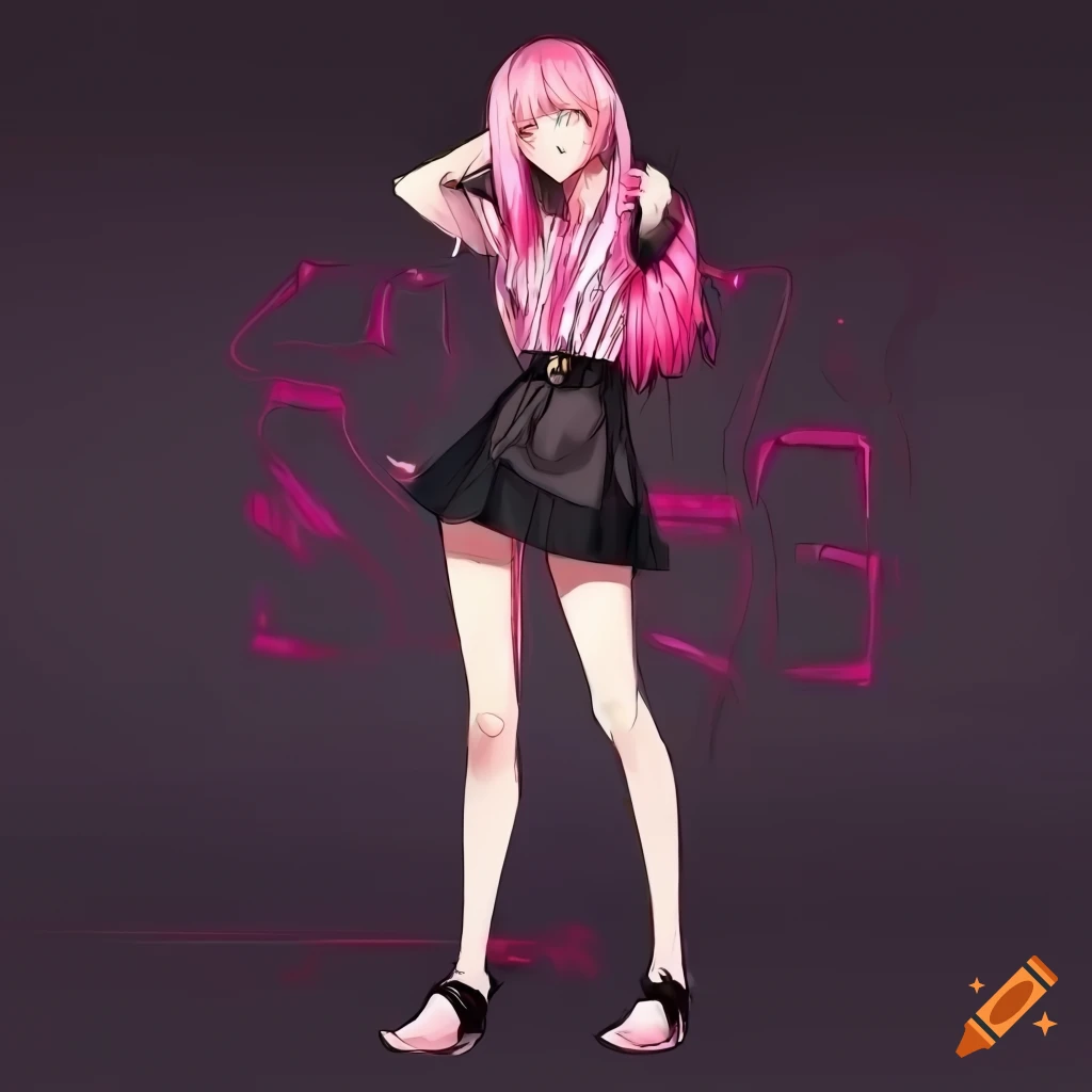 Anime girl with pink hair in cyberpunk style attire on Craiyon