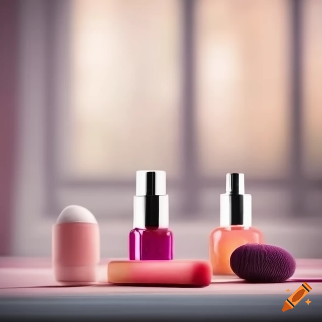 Beauty products on a table with a blurred window in the background