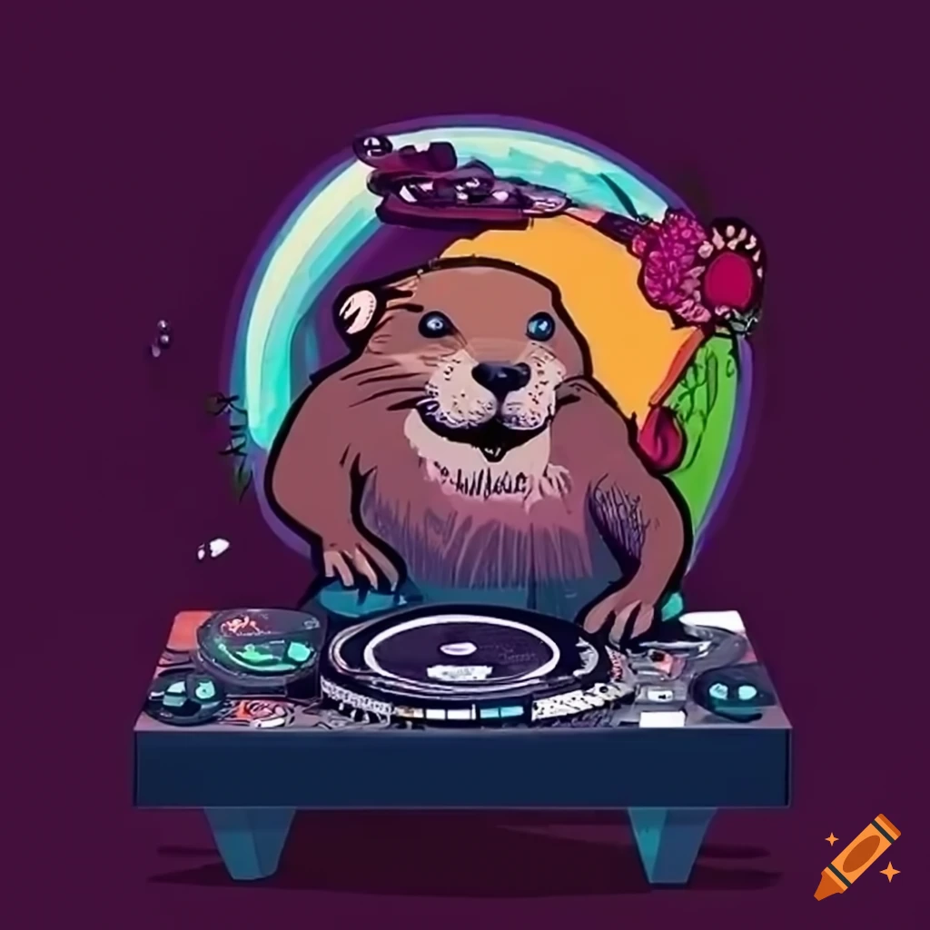 Beaver DJ mixing at a vinyl turntable