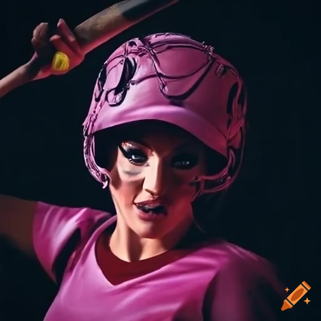 Drag queen pitching a softball