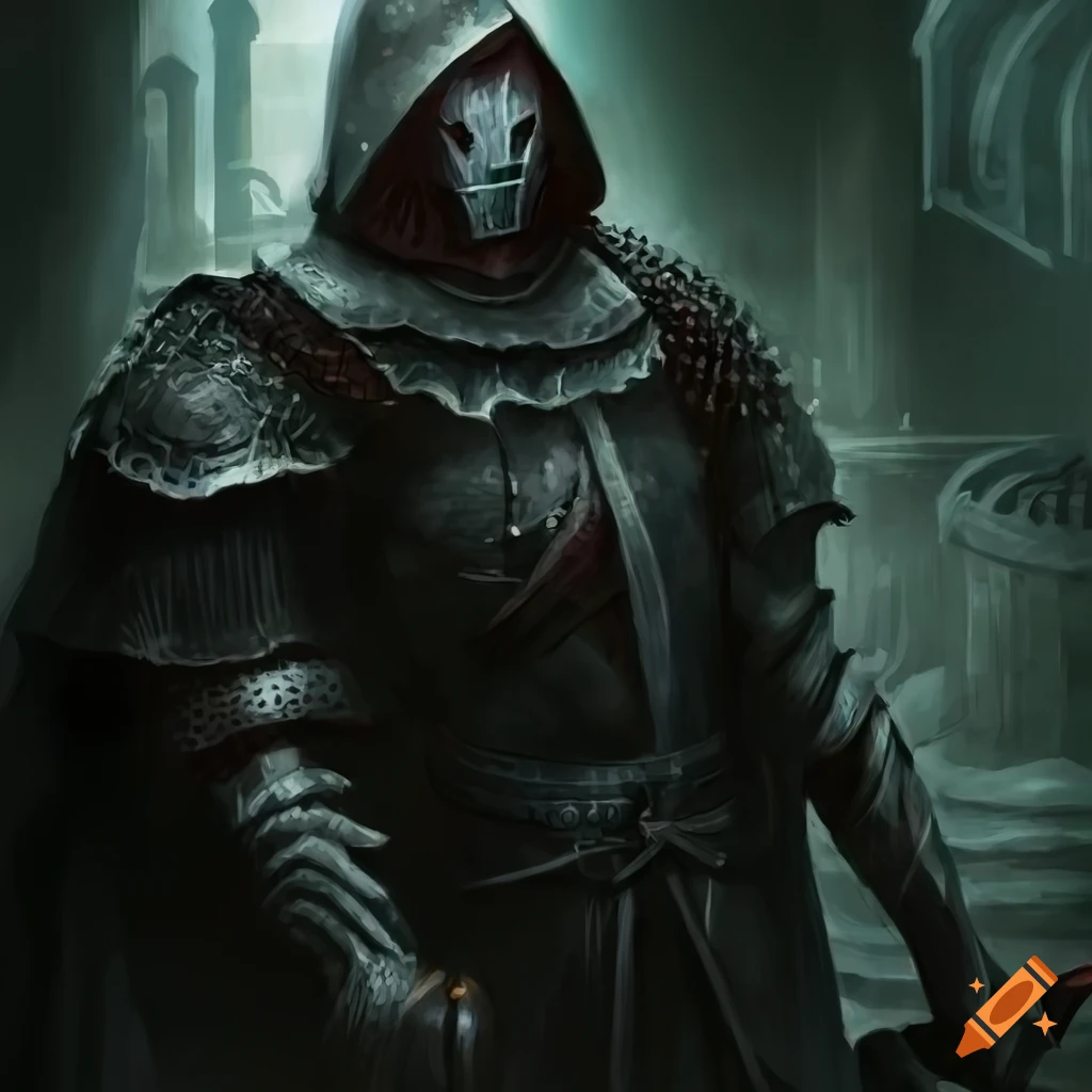 Knight in black mail in gothic dungeon in a fantasy setting
