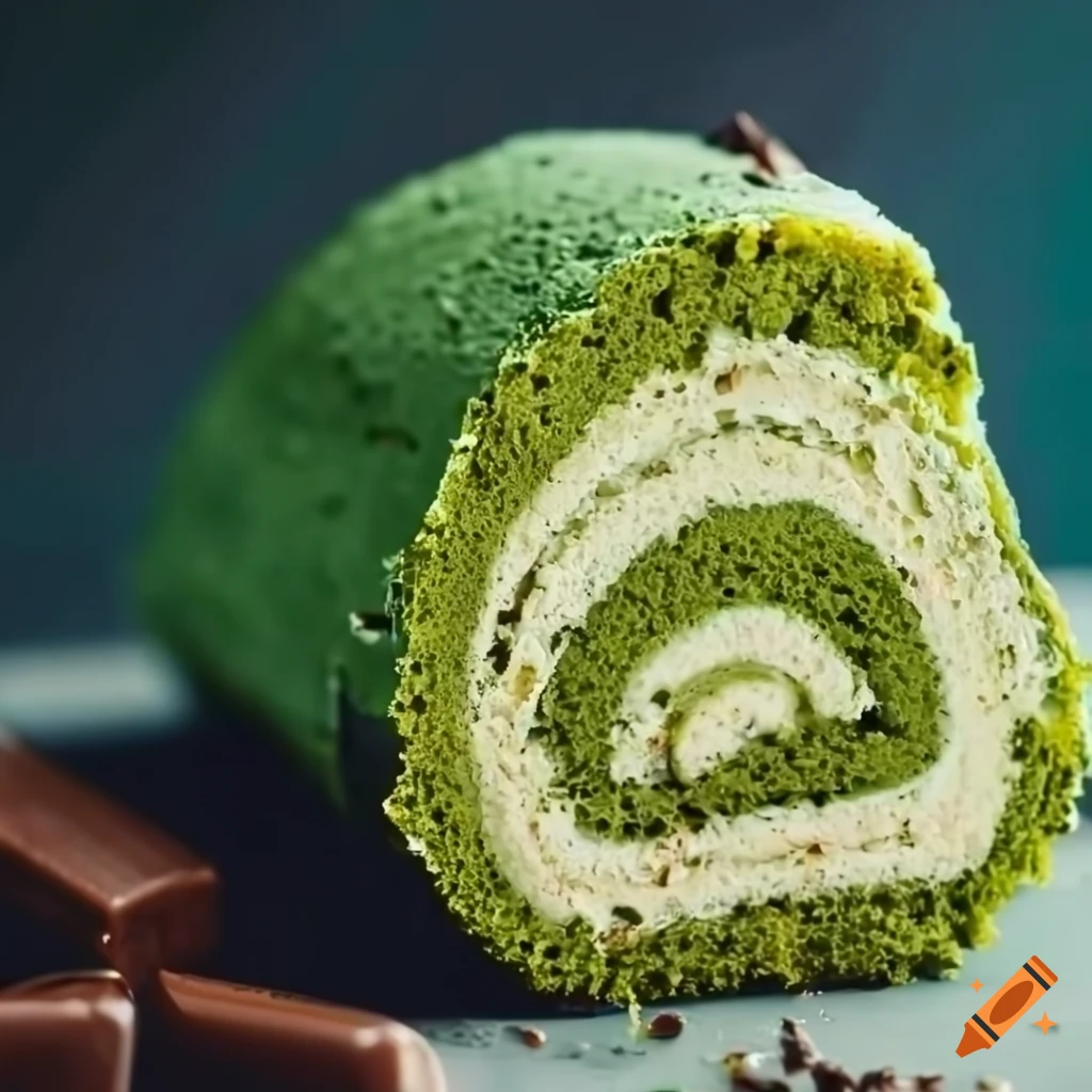 Matcha White Chocolate roll cake with green tea and chocolate flavors