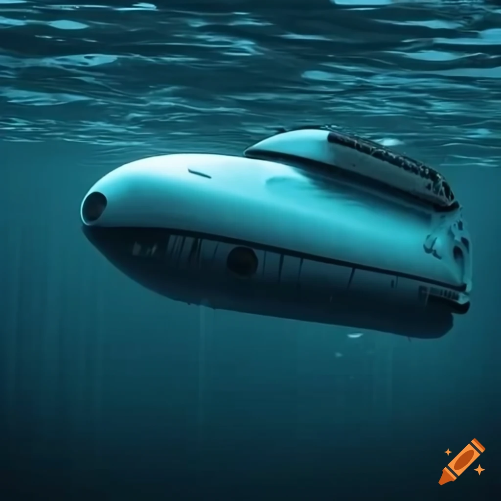 Futuristic submarine exploring the dark ocean depths