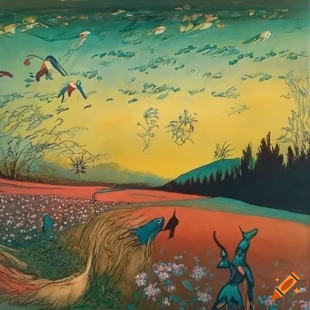 Wide-angle panorama of wildflowers with native Salish motifs and ...