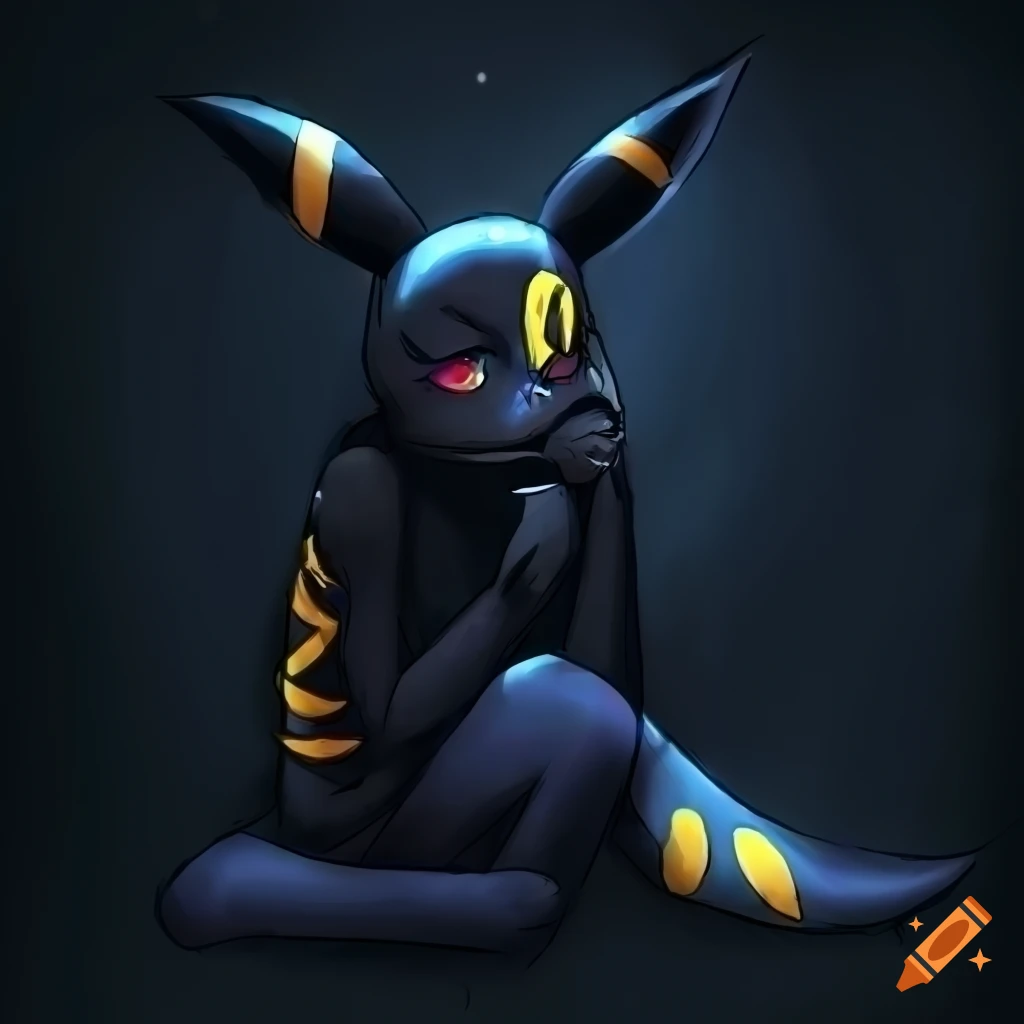 Anthro Umbreon looking depressed in a dark room