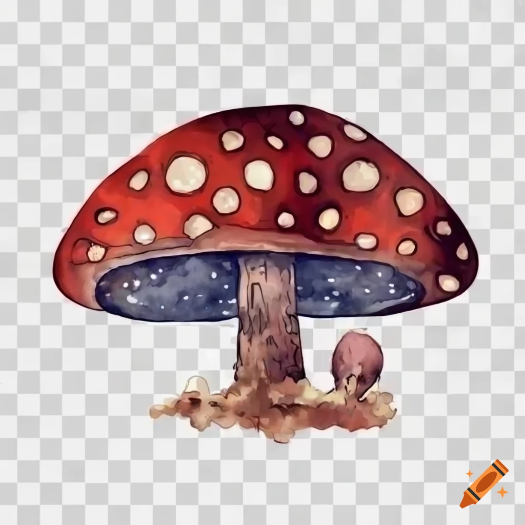Watercolor drawing of a magical mushroom farm in a medieval style