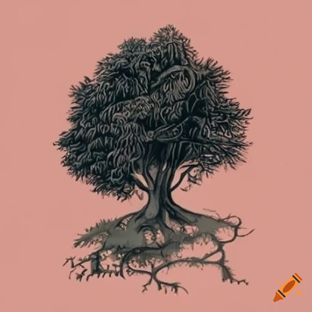 Ancient botanical ink drawings of trees in book print style on Craiyon