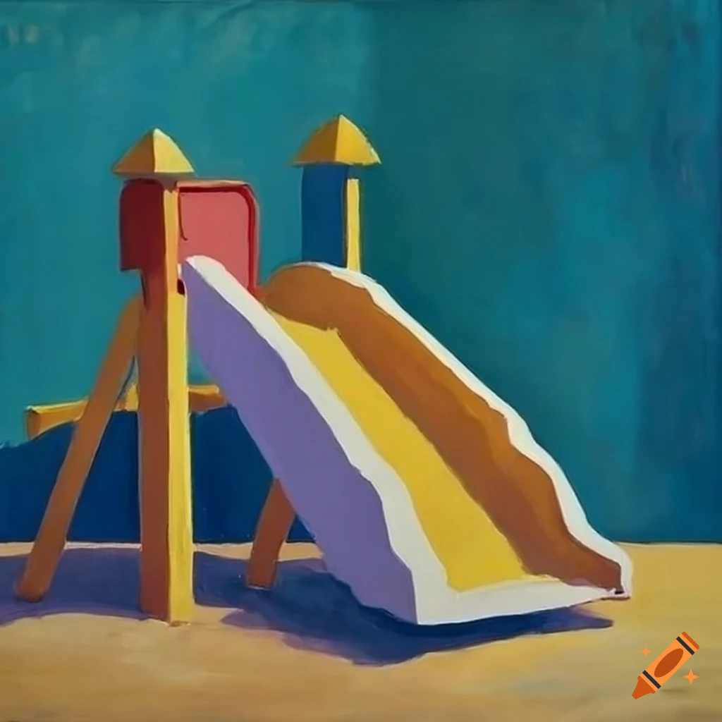 Slide on a playground in Edward Hopper style