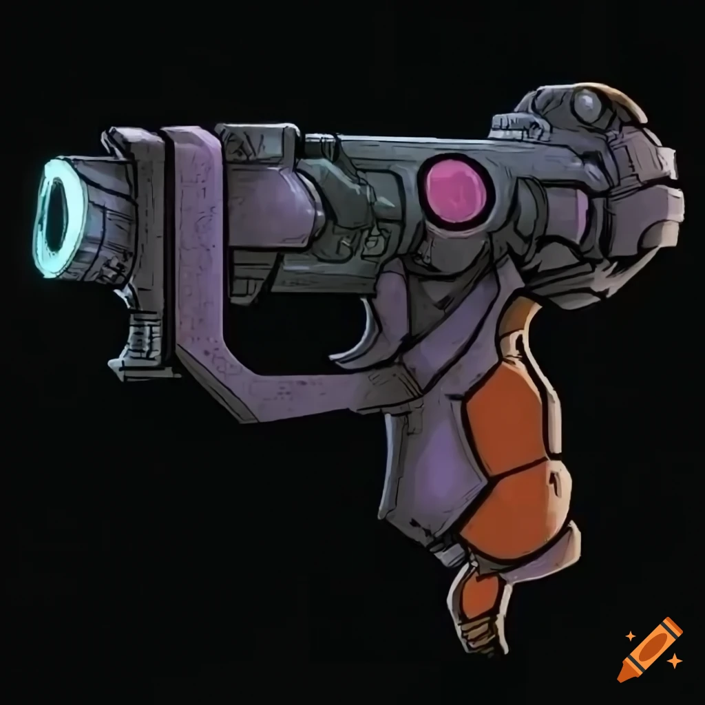 X-COM plasma pistol in a comic book style illustration