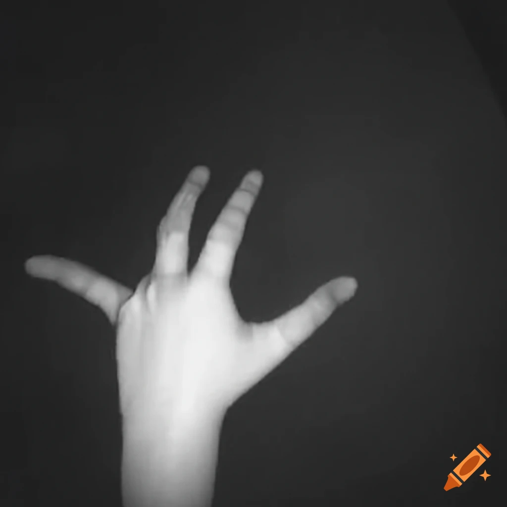 Mysterious hand in a dark field captured in low quality photo