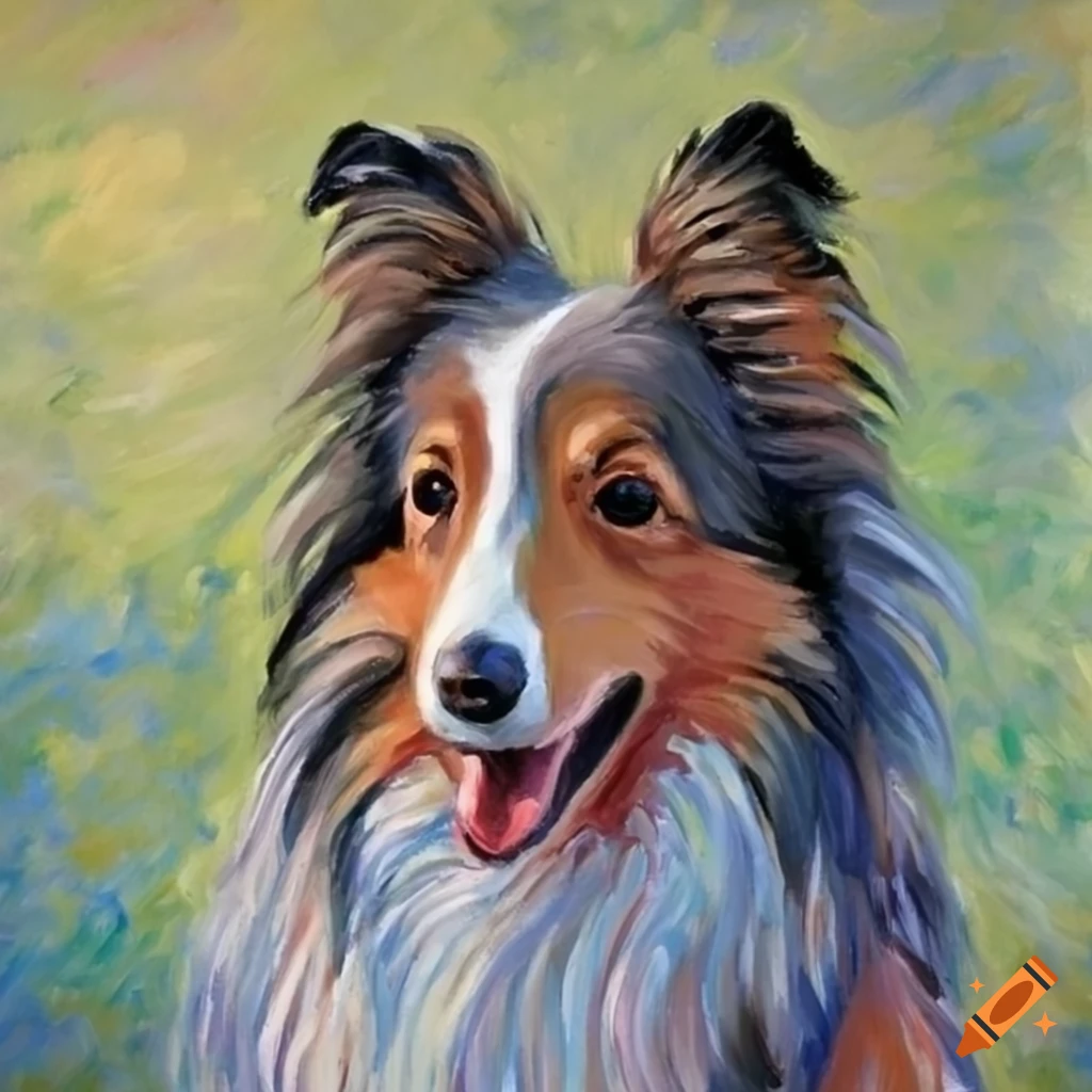 Sheltie dog painting inspired by Claude Monet's style on Craiyon