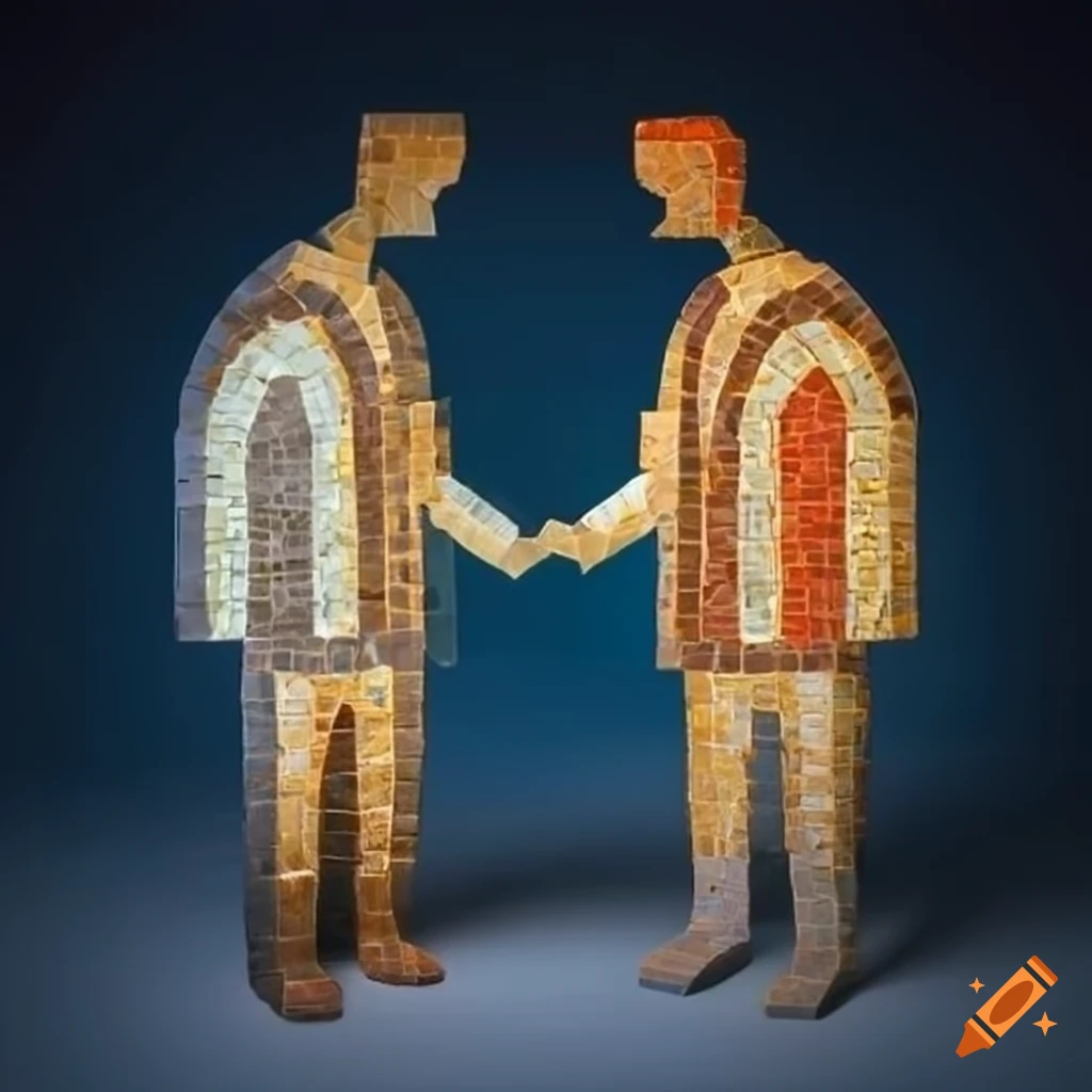 Mosaic of two men engaged in conversation