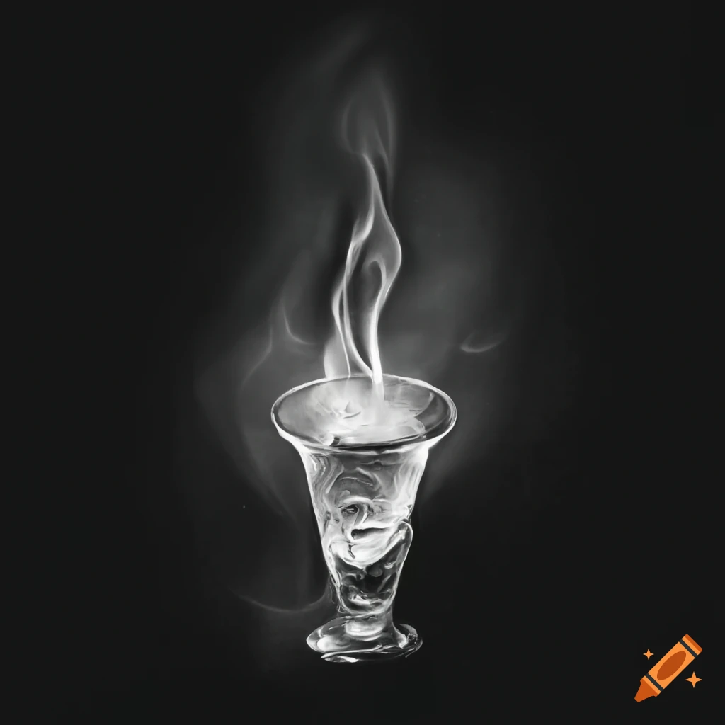 Absinthe glass with burning sugar in a black and white ink drawing