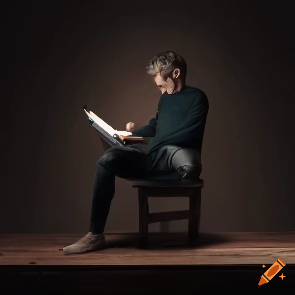 Man writing a story with a pencil in a dark room