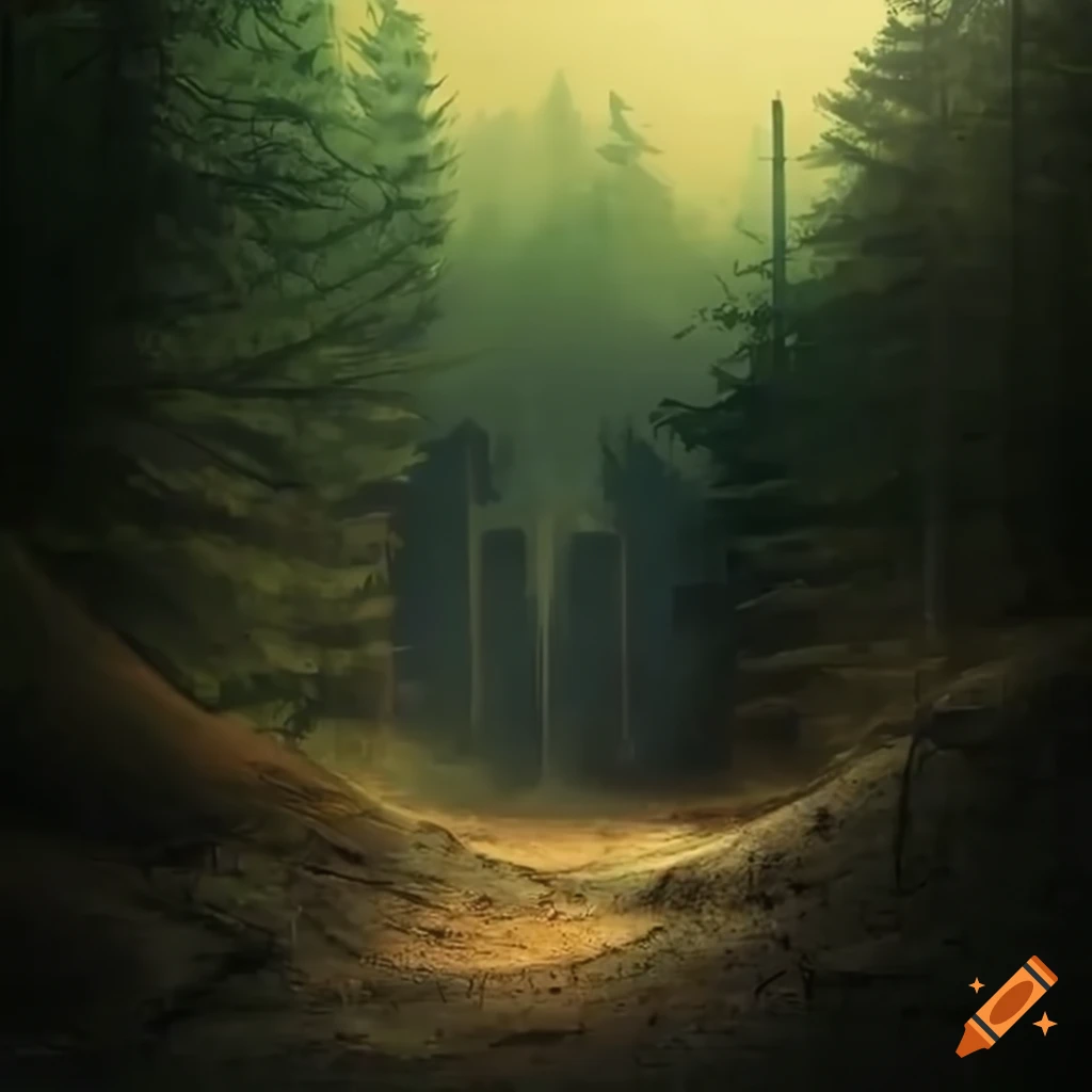 Metal gate blocking the road near a forest in a wasteland setting
