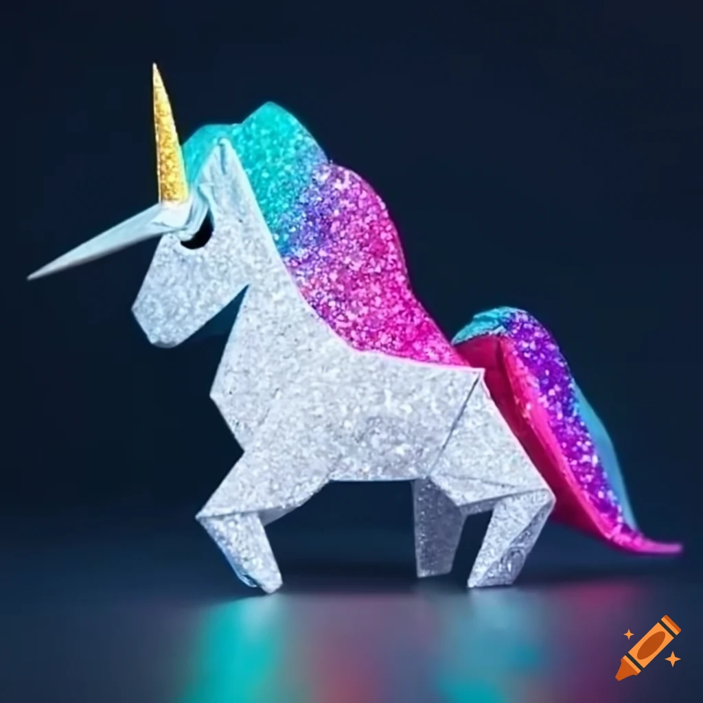 Unicorn origami with sparkles and glitter