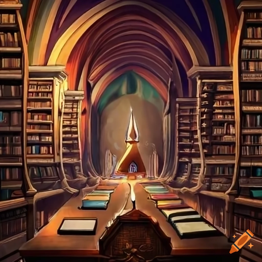 Captivating and magical Hogwarts library with open books in an illusion
