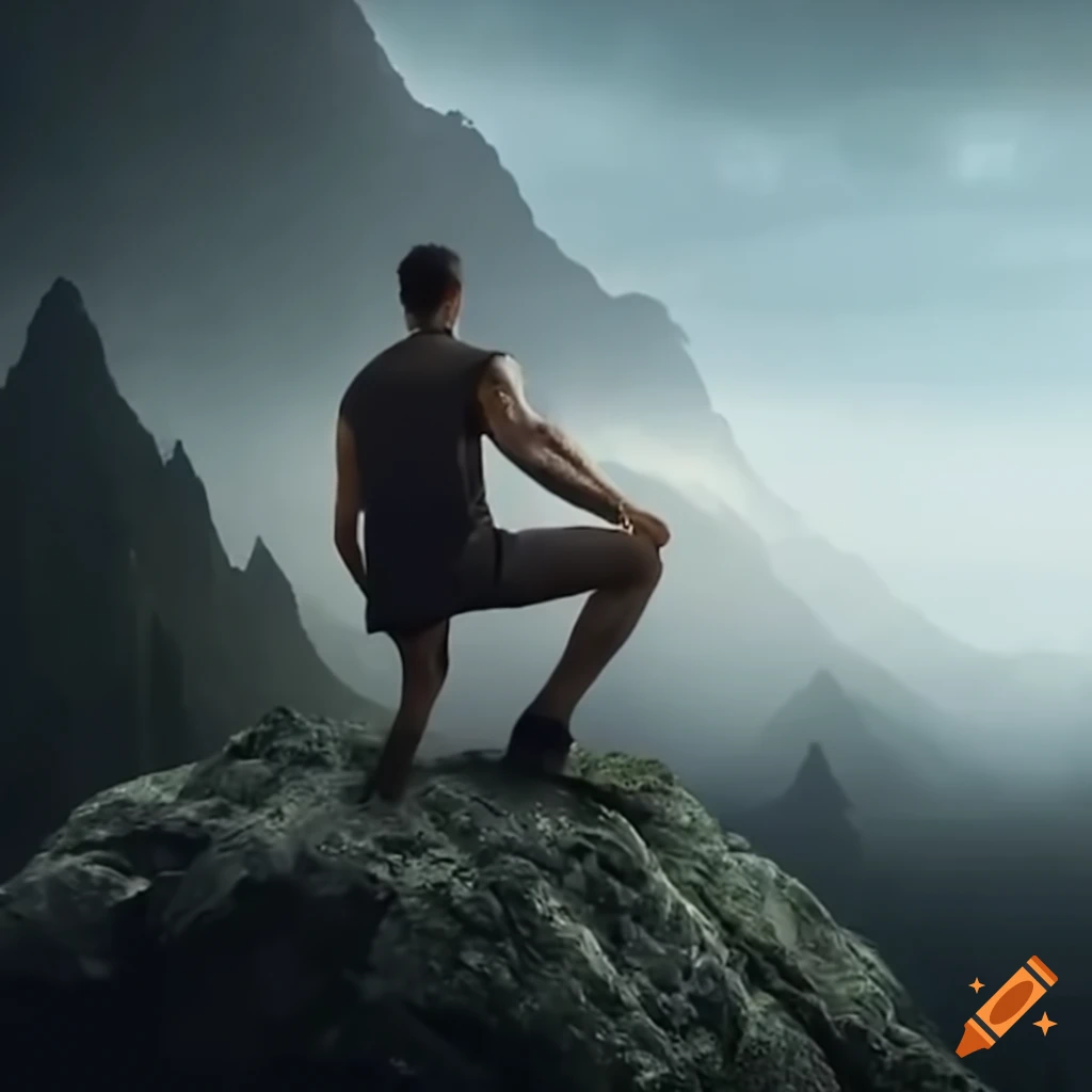 Man on a challenging mountain evoking a sense of accomplishment