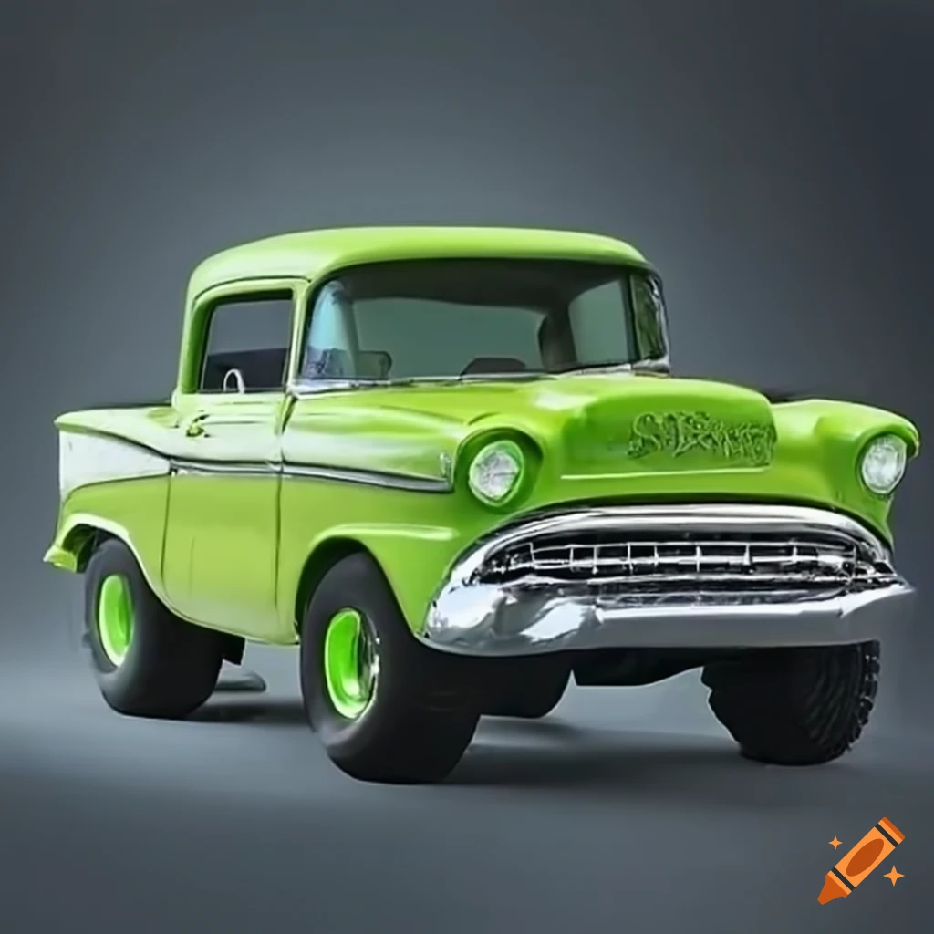 Lime green 1957 Chevy Bel Air Jeep monster truck