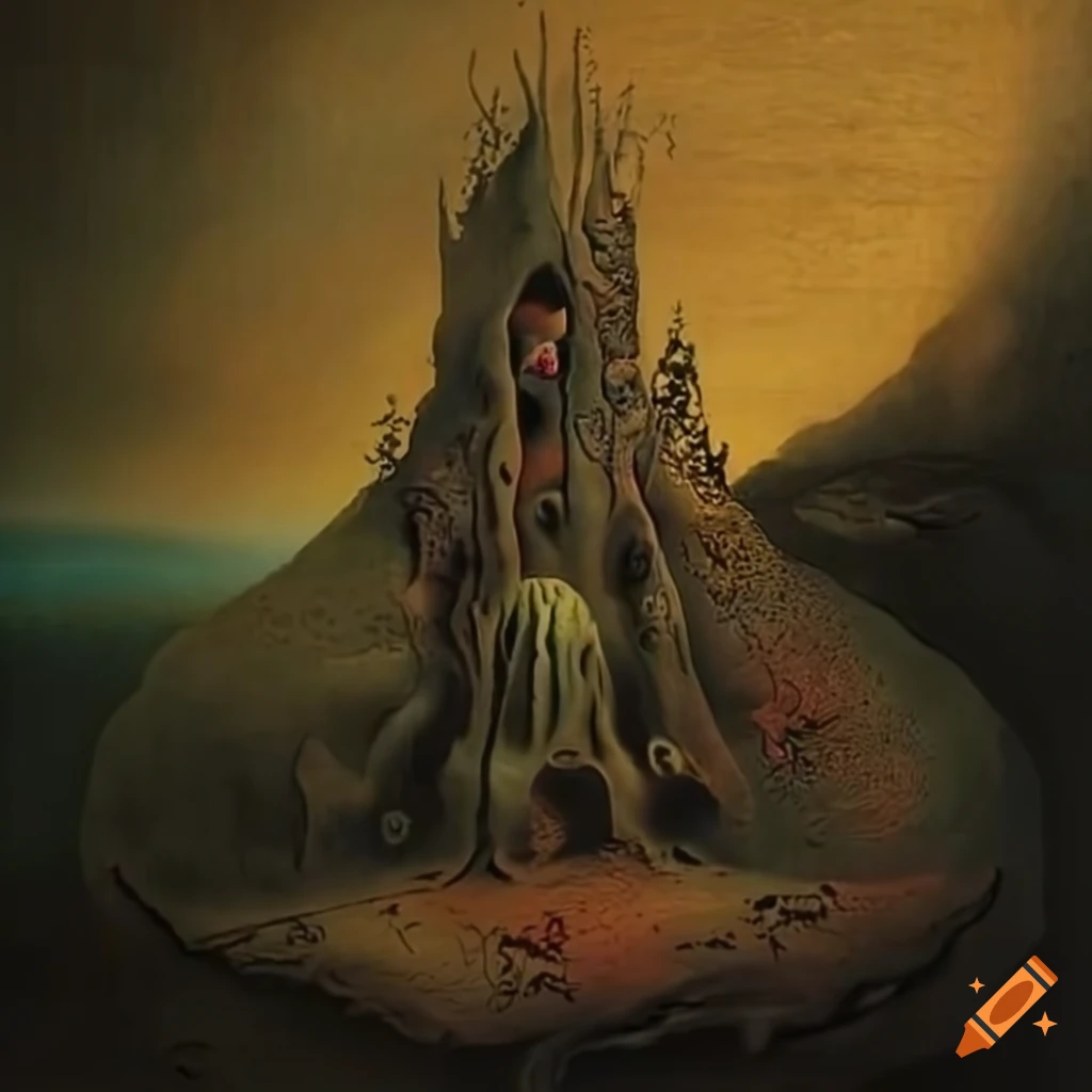 Intricate landscape with fractal shapes inspired by famous artists