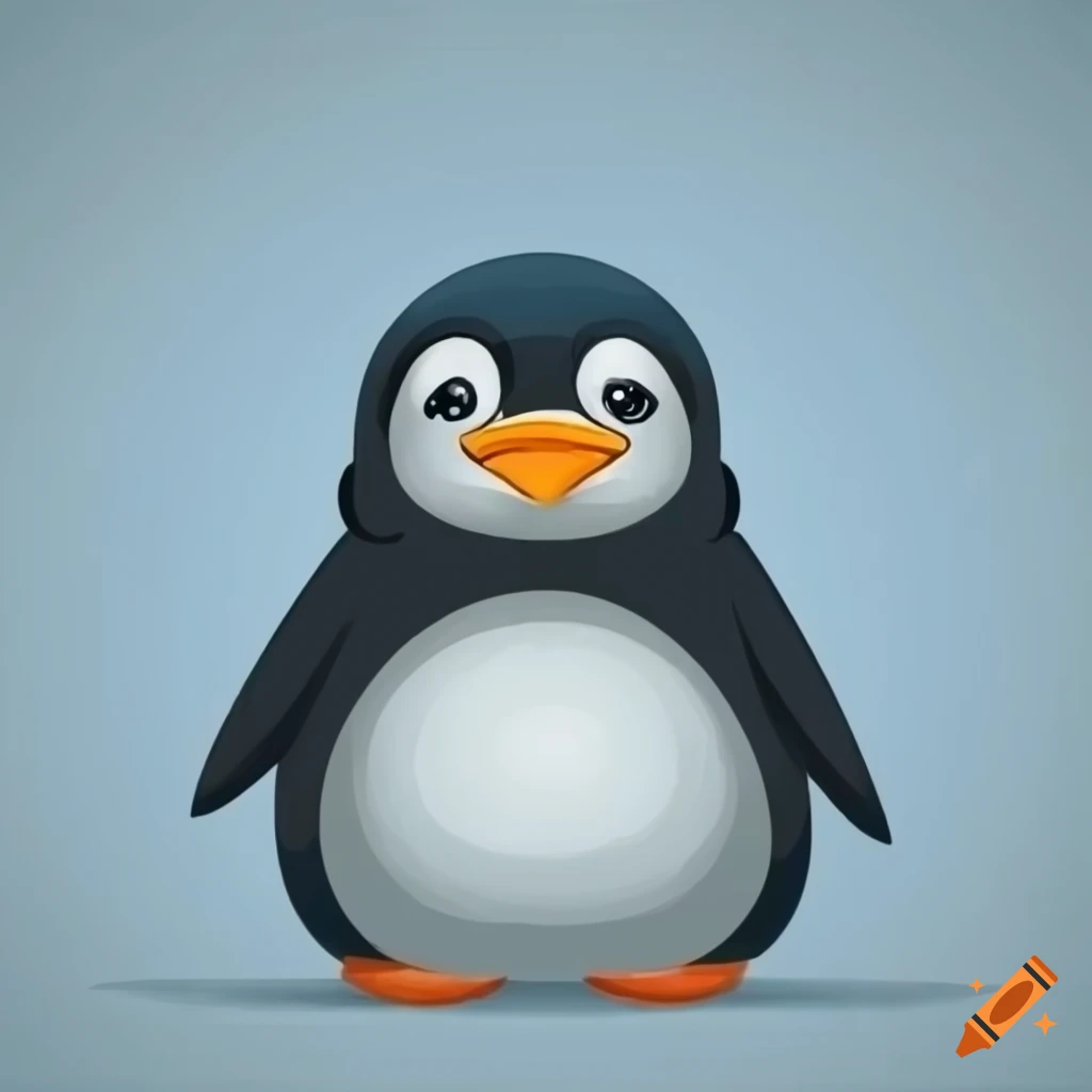 Cartoon penguin feeling cold but happy in winter clothes on Craiyon, image size:1024x1024