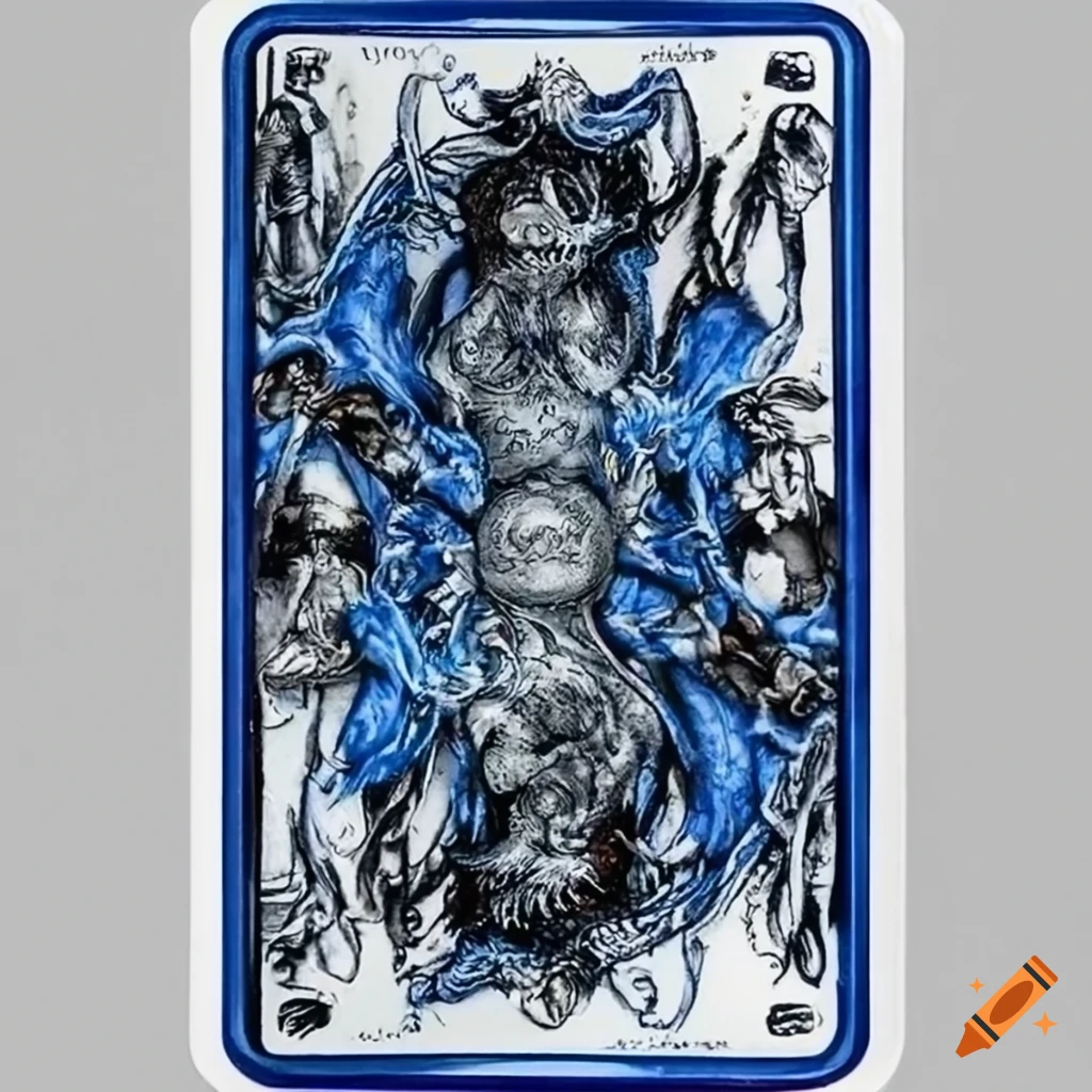 The Devil tarot card in blue, white, silver