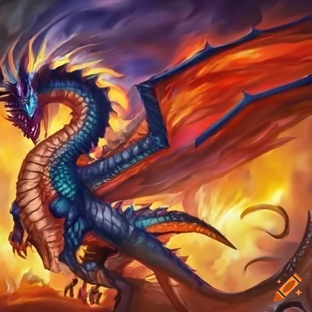 Shung, the apex dragon with colorful wings in elemental background