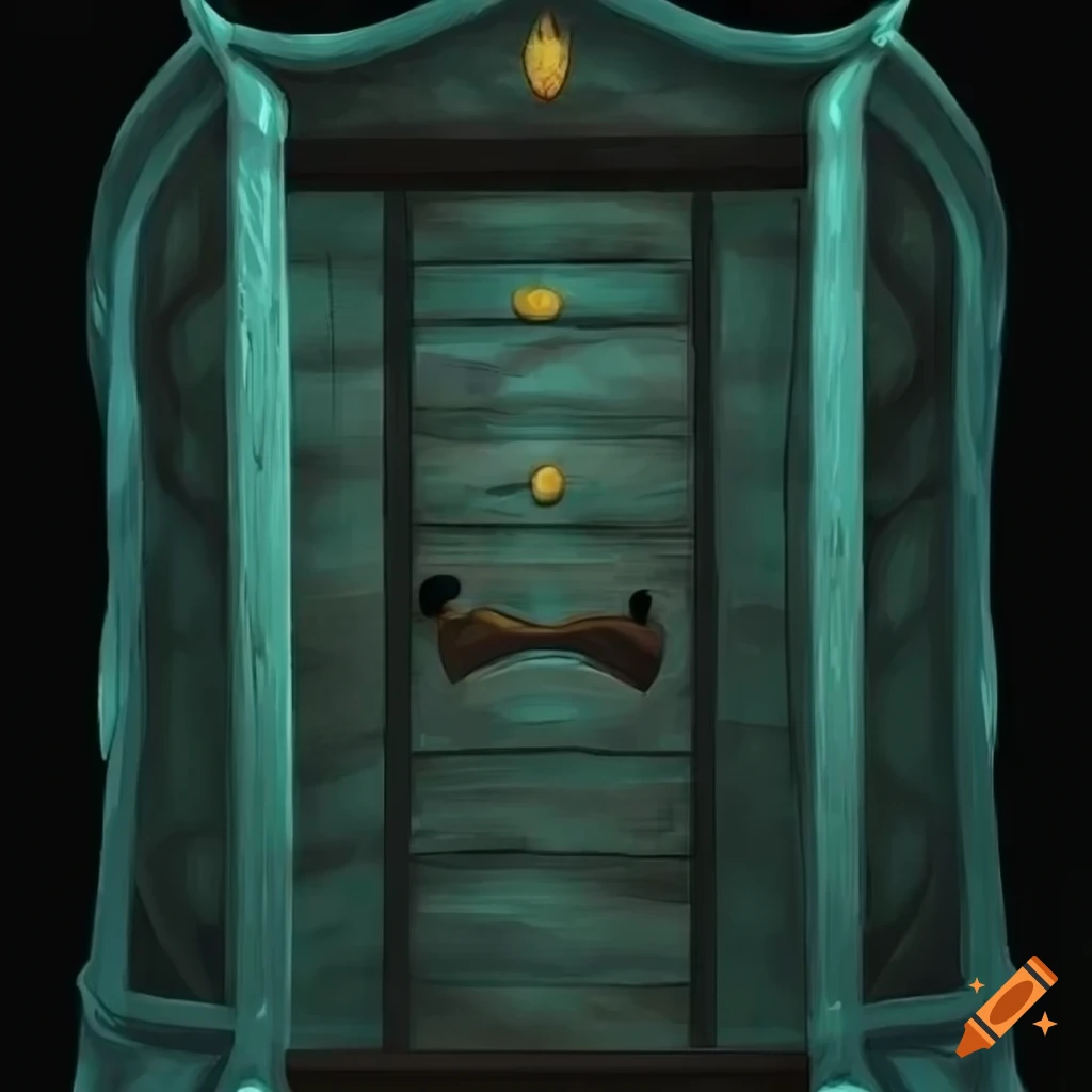 Magical anthropomorphic wooden wardrobe with a face in fantasy art style