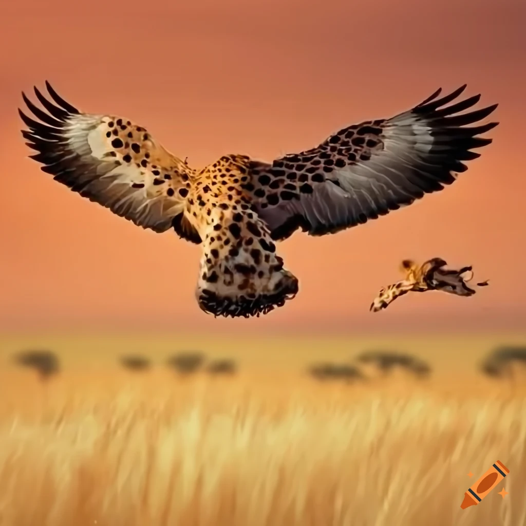 Cheetah-hawk hybrid hunting across the savanna