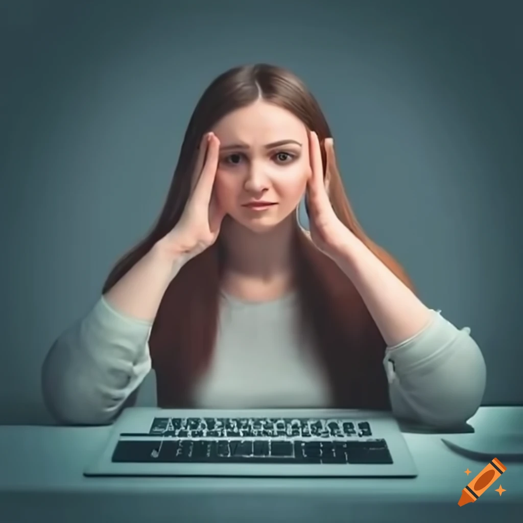 Teacher sitting at computer desk searching for something on craiyon