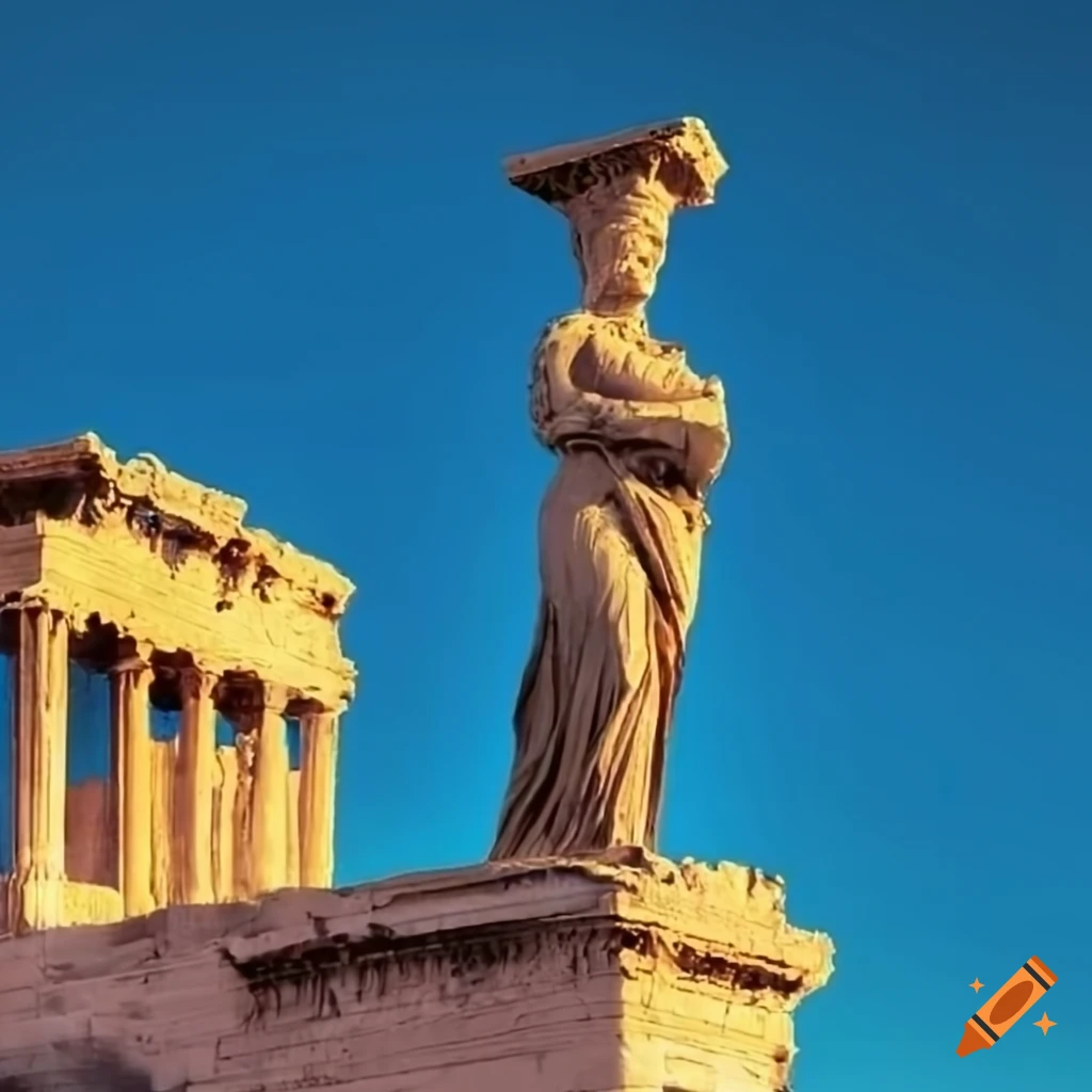 Érechthéion caryatides against a dark blue sky