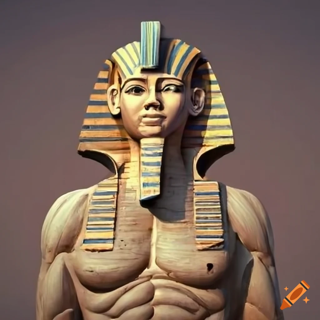 Muscular ancient Egyptian sphinx sculpture