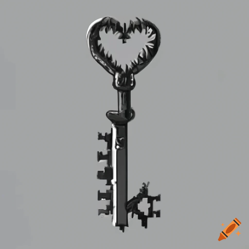 Black heart key on white background