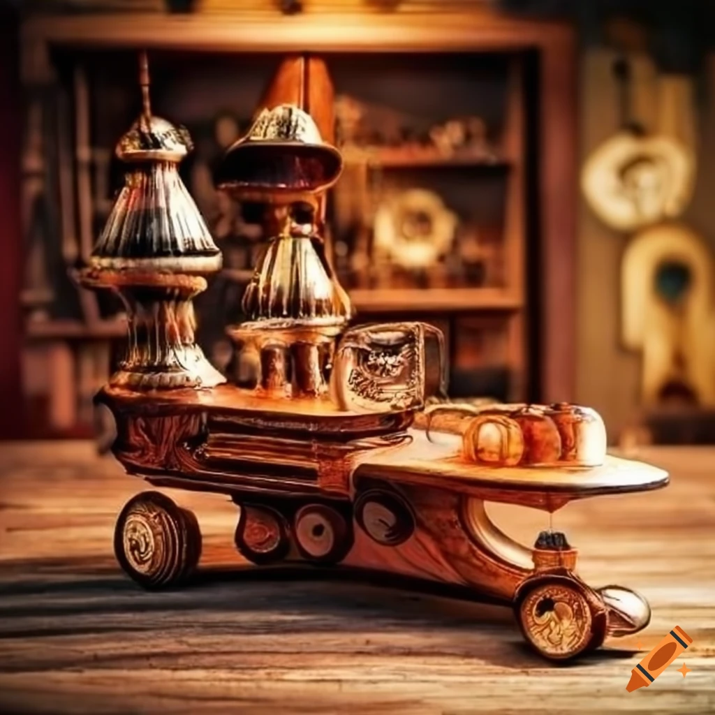Vintage steampunk cigar lounge with a custom pinewood derby car