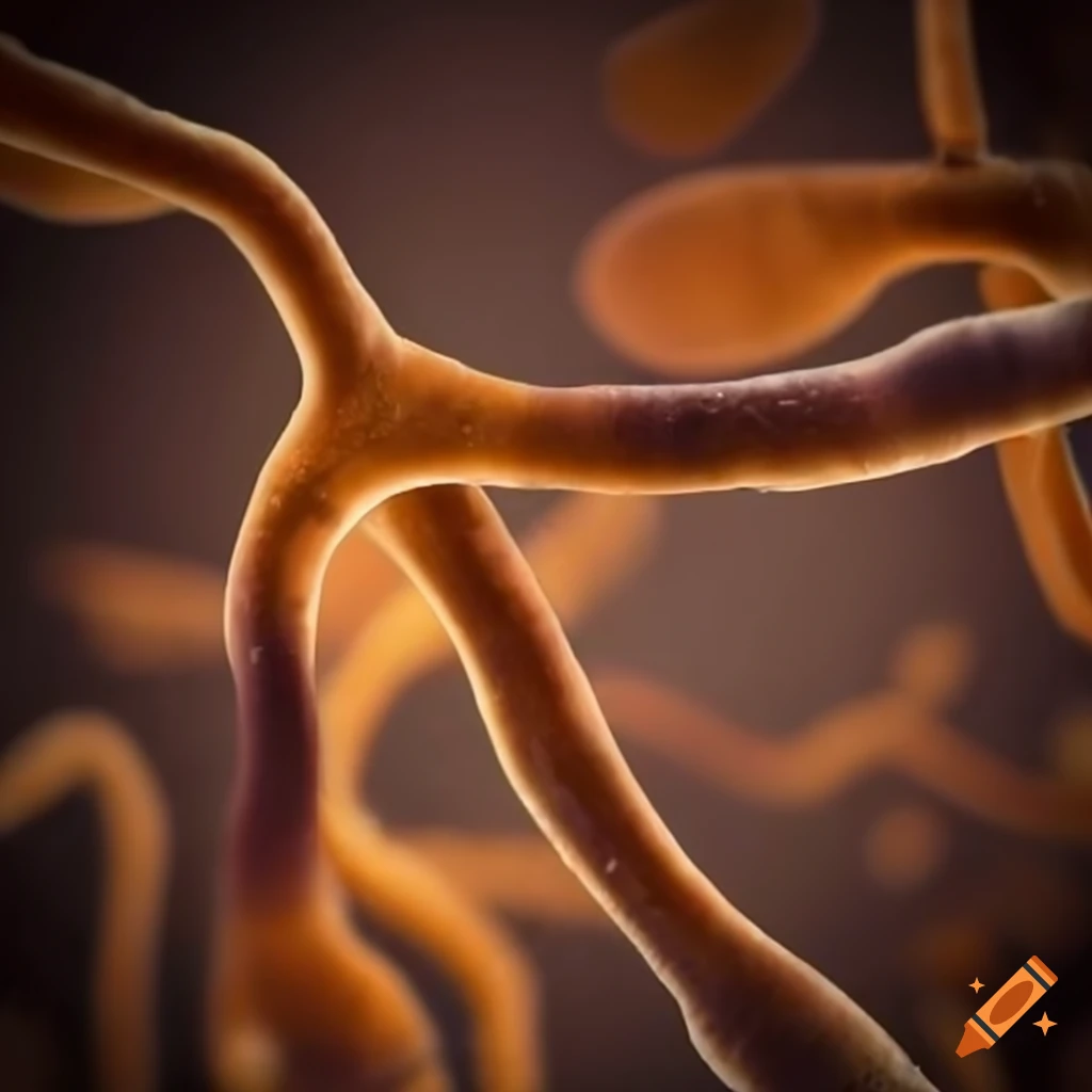 Close-up of intricate fungi mycelia with genetic background