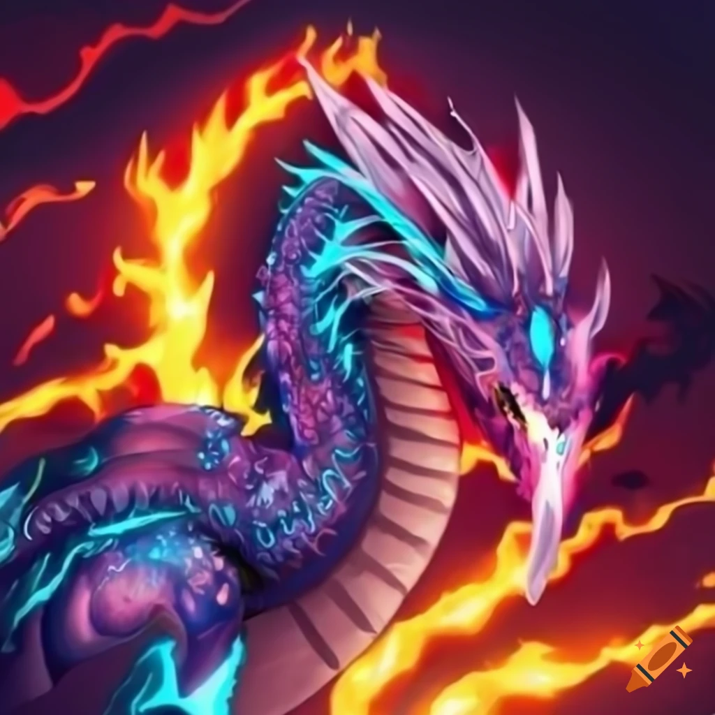Shung, the apex dragon with colorful wings in elemental background