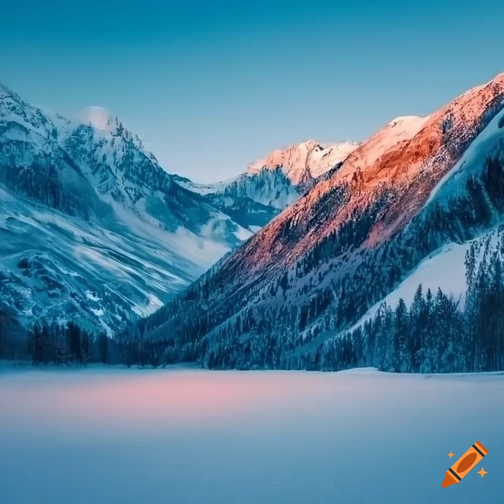 Snowy mountain range under a brilliant blue sky in a serene winter ...