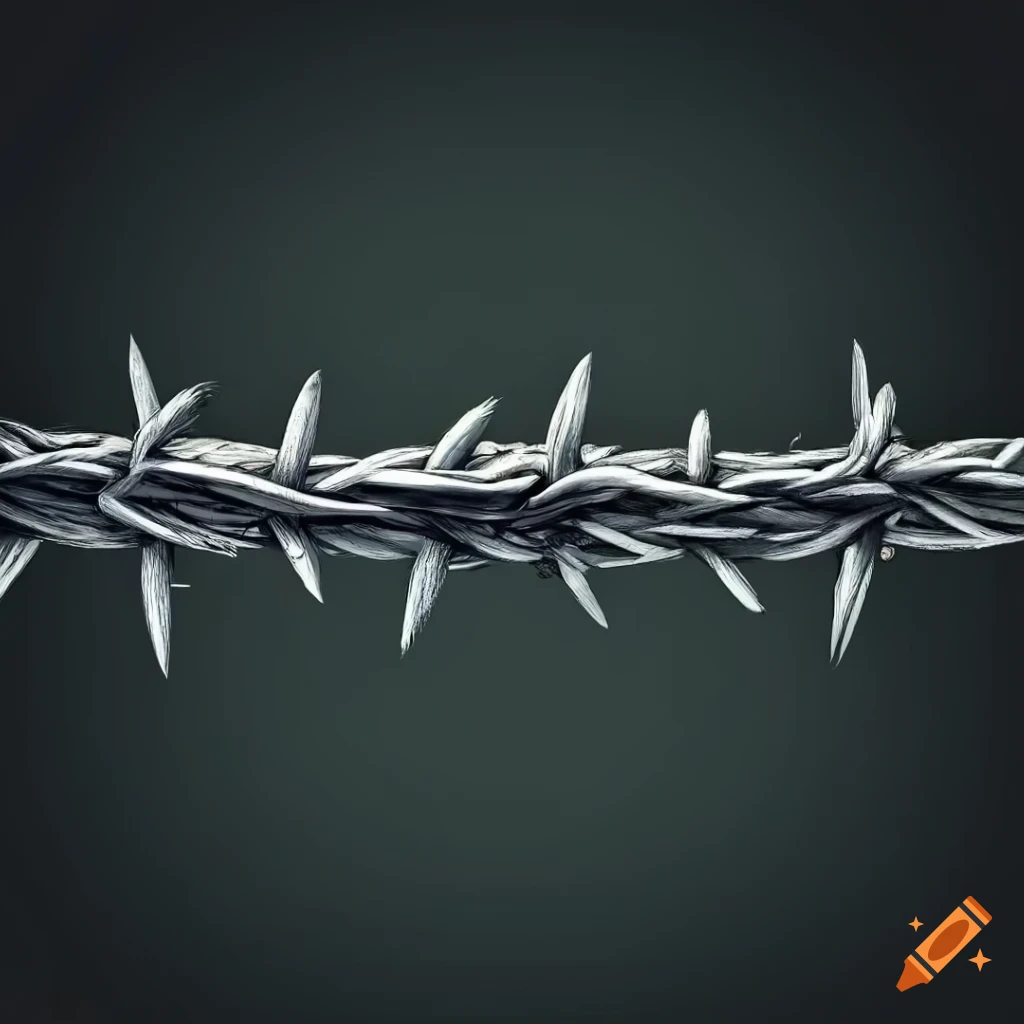Intricately detailed drawing of thorns, fence, and barbed wire on Craiyon