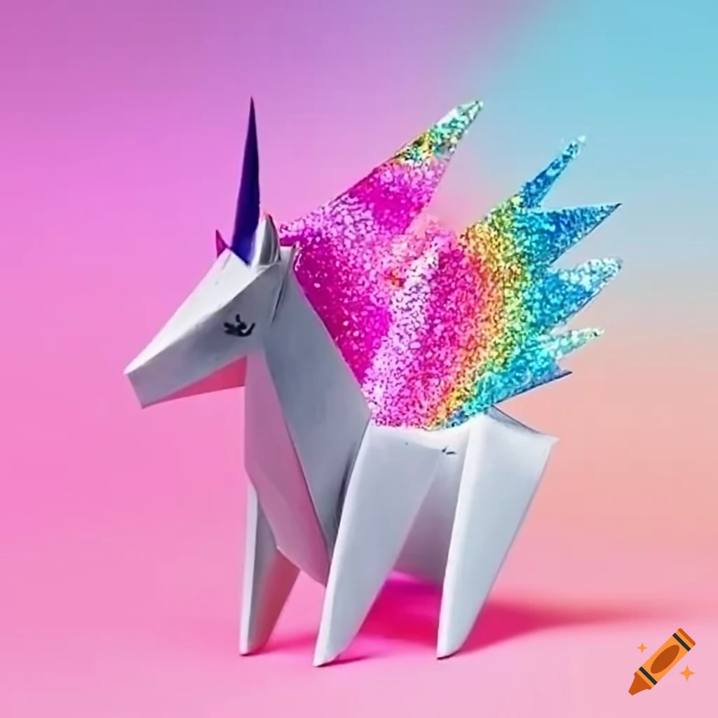 Unicorn origami with sparkles and glitter