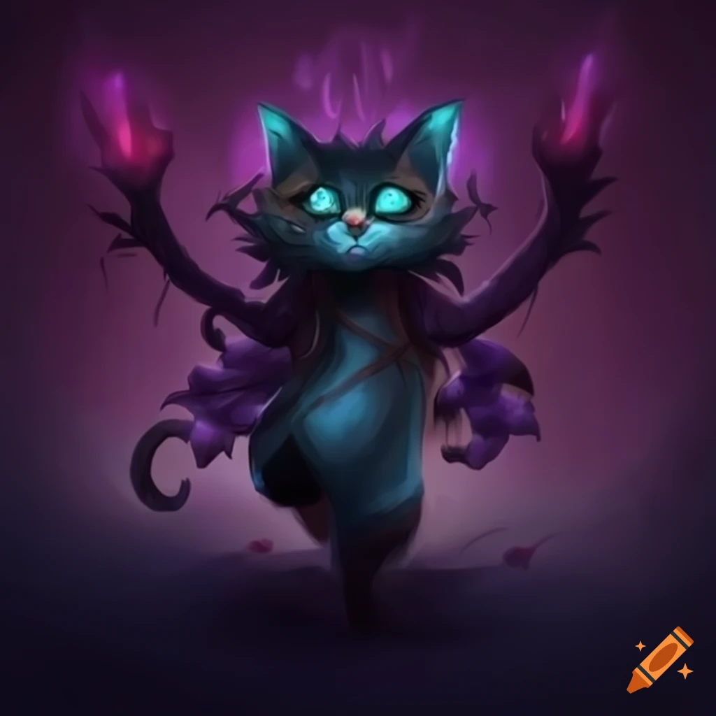 Shadowy and emotional Dota2 kitten character with teary eyes