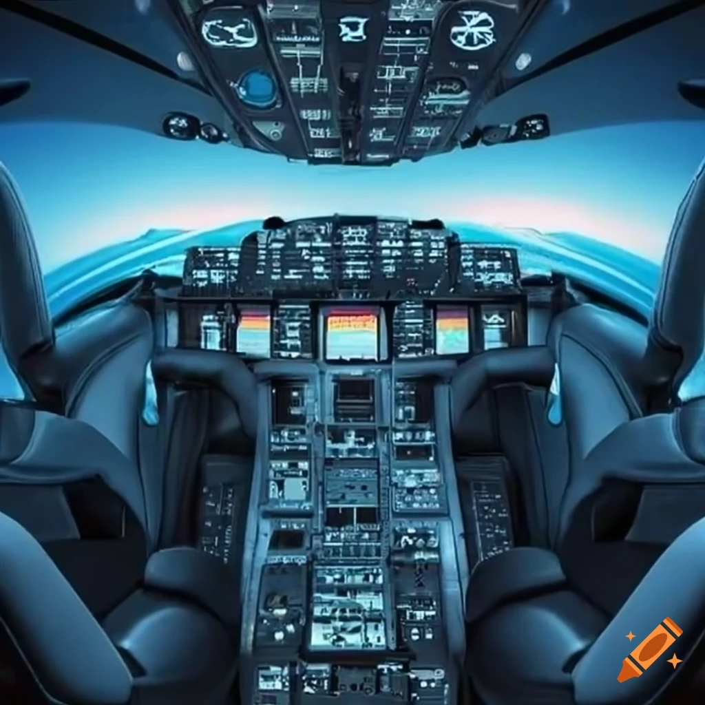 Two Point Perspective Cockpit Cockpit with two seats and multiple screens on Craiyon