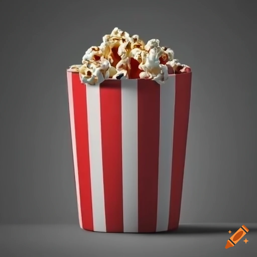 Red and white striped popcorn box on a black background