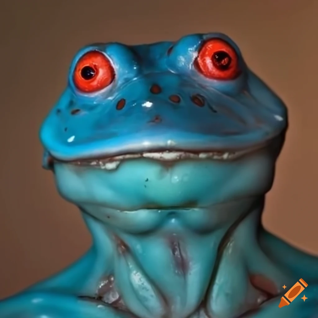 Scary blue frog monster with red eyes humanoid on Craiyon
