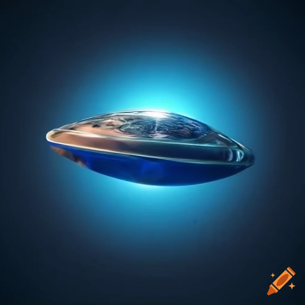 Small oval silver blue spaceship with large round windows